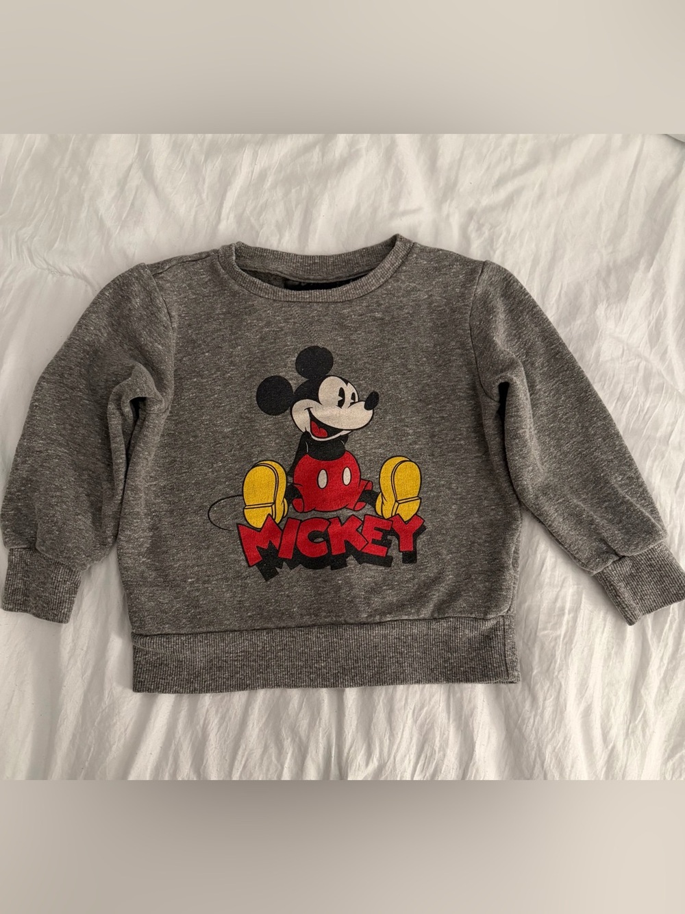 Disney 3T Grey Mickey Mouse Graphic Sweatshirt with Red & Yellow Accents